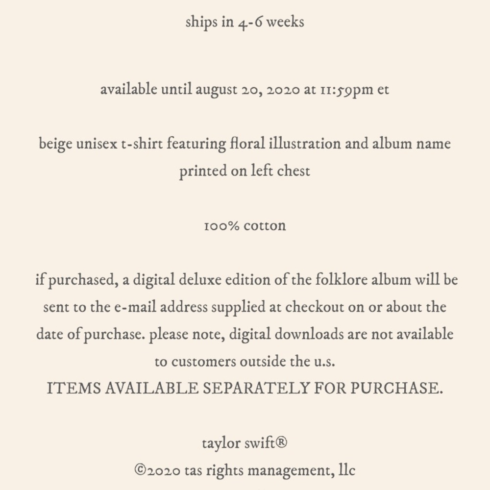 NEW Taylor Swift Folklore Tee August - Picture 6 of 6